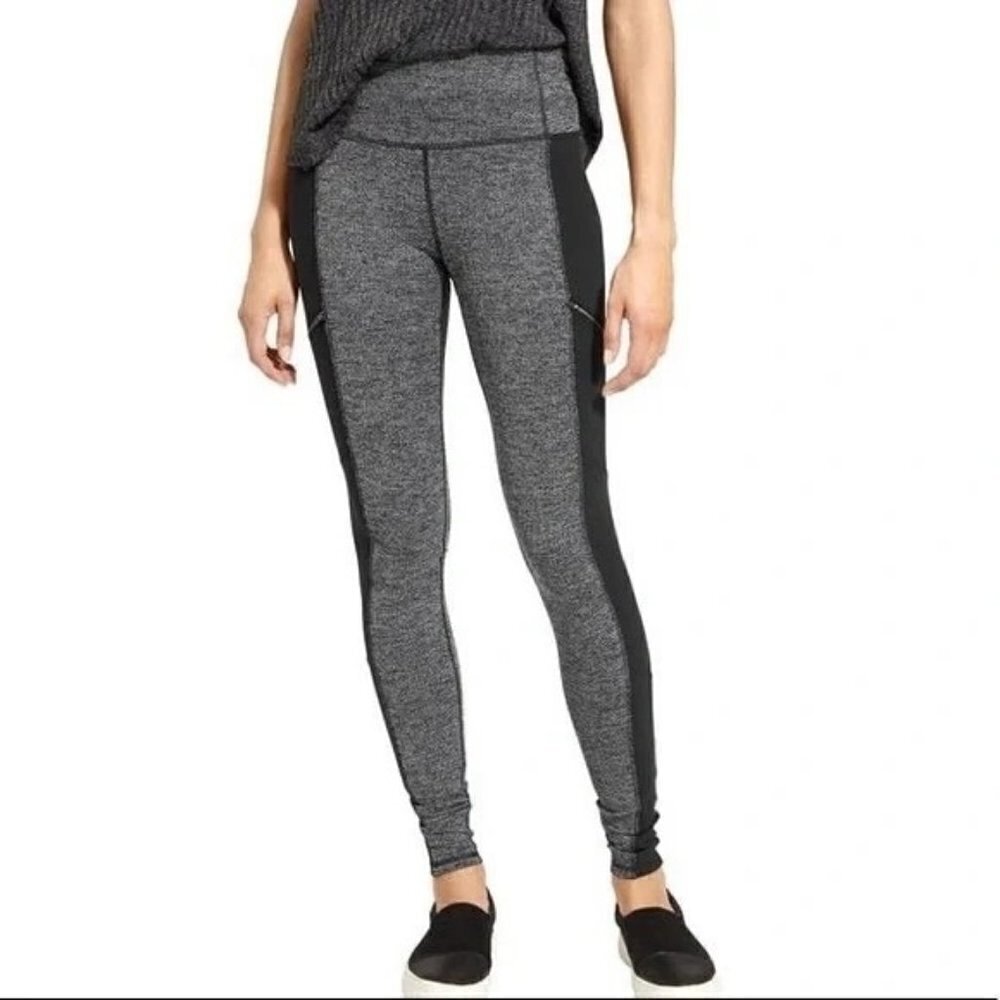 Athleta Size M Legging Luxe Herringbone Metro Drifter Faux Leather Pockets Black